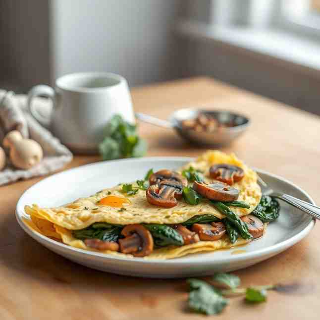 Easy Mushroom & Spinach Omelette - Breakfast